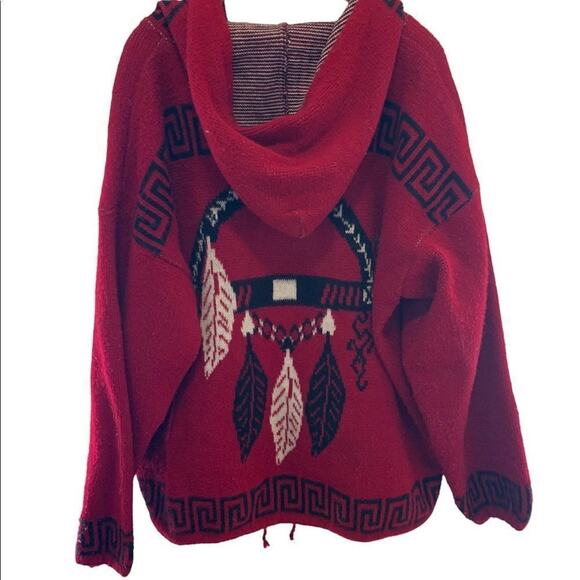 Vintage  wool sweater coat w hood dream catcher full zip in Sz Xl! - Picture 2 of 10